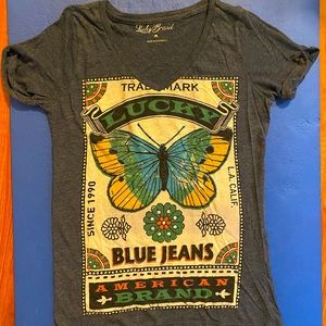 Lucky Brand butterfly Vneck tee M